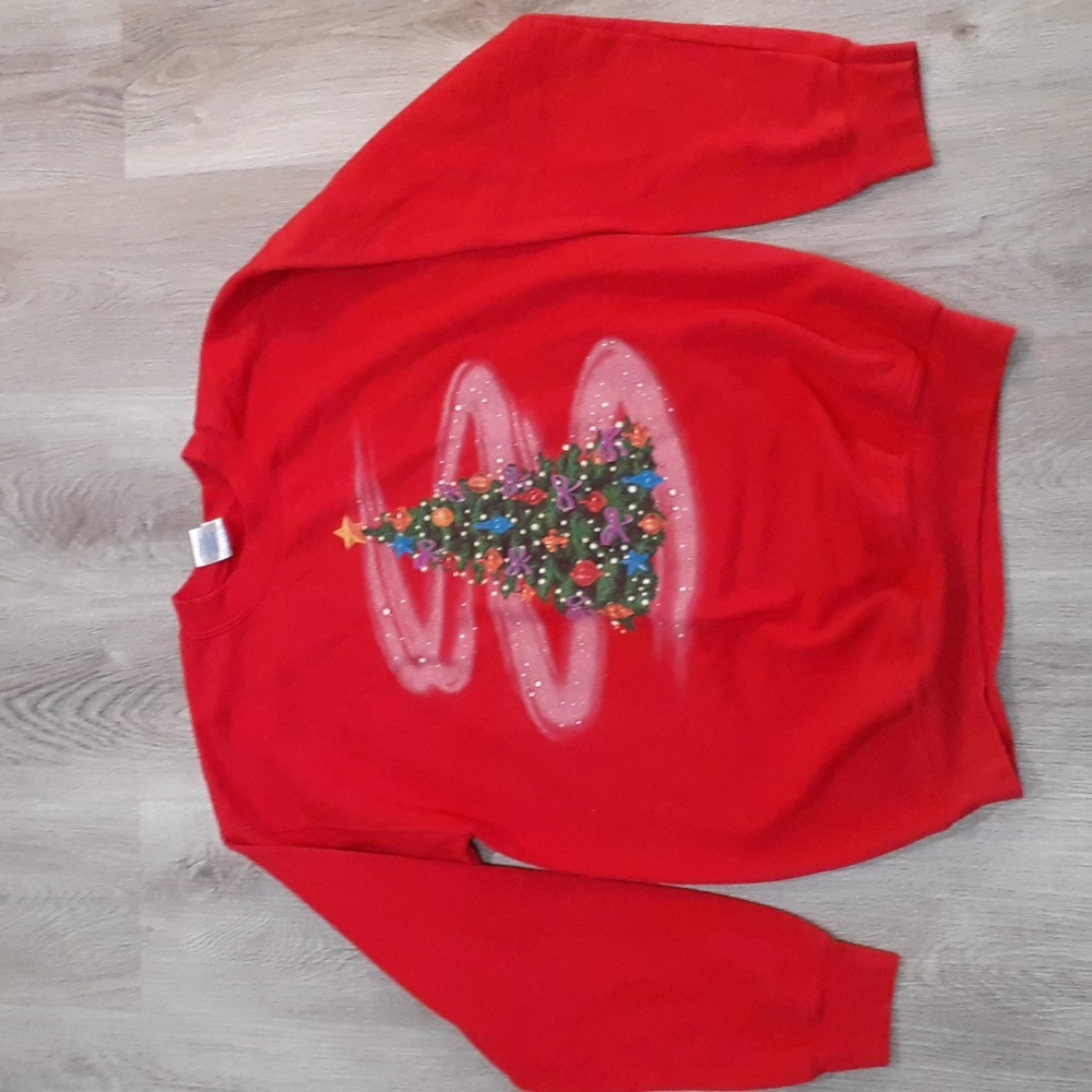 Vintage Christmas Tree Sweatshirt Gildan Y2K 90s grandma granny core Red Glitter